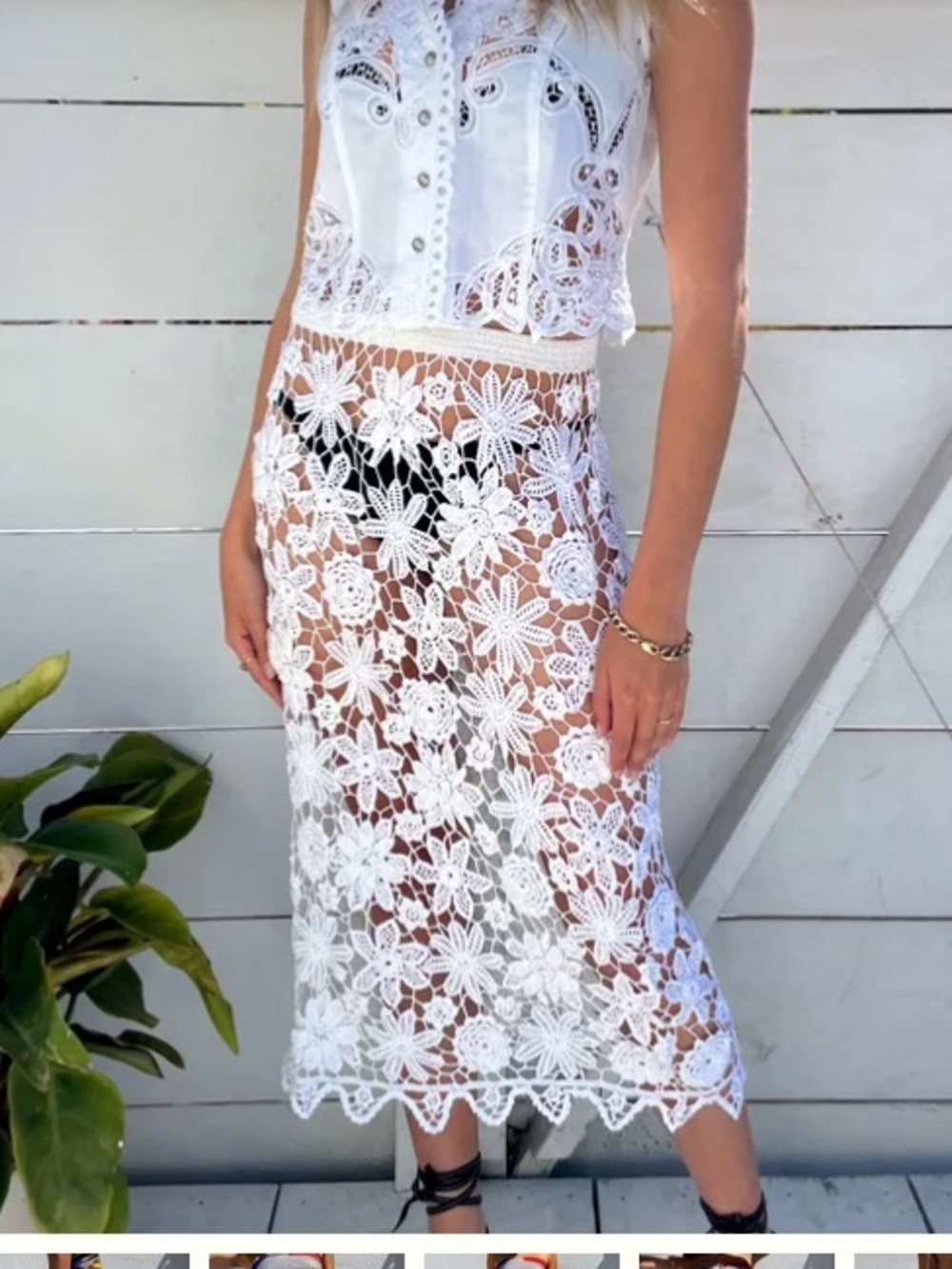 Madly Vintage White Floral Crochet Lace Midi Skirt